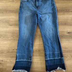 Liverpool Women's Crop Flair Frayed Graduated Hem Detail Blue Jeans